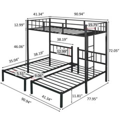 Twin Over Twin & Twin Triple Bunk Bed Platform Bed Frames For Kids Teens Adults