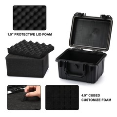 Waterproof Hard Case, 9.3x8x4.4 in, Foam Insert, IP67, Shock Proof, Tool Box