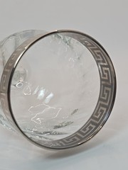 Six Vtg Versace Style Wine Glass Goblet Silver Greek Key Design 6.75 In Art Deco