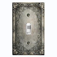 Metal Light Switch Outlet Cover Wall Plate Faded Rustic Grey Floral Frame FME109