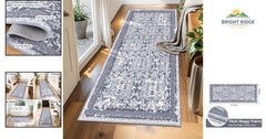 Machine Washable Soft Rug Runner, Indoor Floral Mat for Kitchen and Living Room