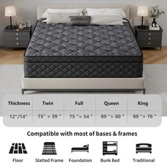 12″ 14″ Twin Full Queen King Mattress Gel Memory Foam Hybrid Spring in a Box