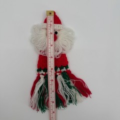 Handmade Santa Claus Ornaments SET of 2 Vintage 1980s Crochet Yarn Knit Folk Art