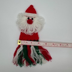 Handmade Santa Claus Ornaments SET of 2 Vintage 1980s Crochet Yarn Knit Folk Art