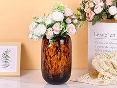 10.3in ber Vase,Tortoise Decor,Brown Glass,Round Art,Modern Clear