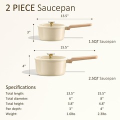 Elegant 1.5Qt & 2.5Qt Ceramic Nonstick Saucepan Set – PFOA Free, Safe Cooking