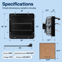 1300 CFM Attic Exhaust Fan w/ Thermostat Humidity Control Remote 110V EC Motor