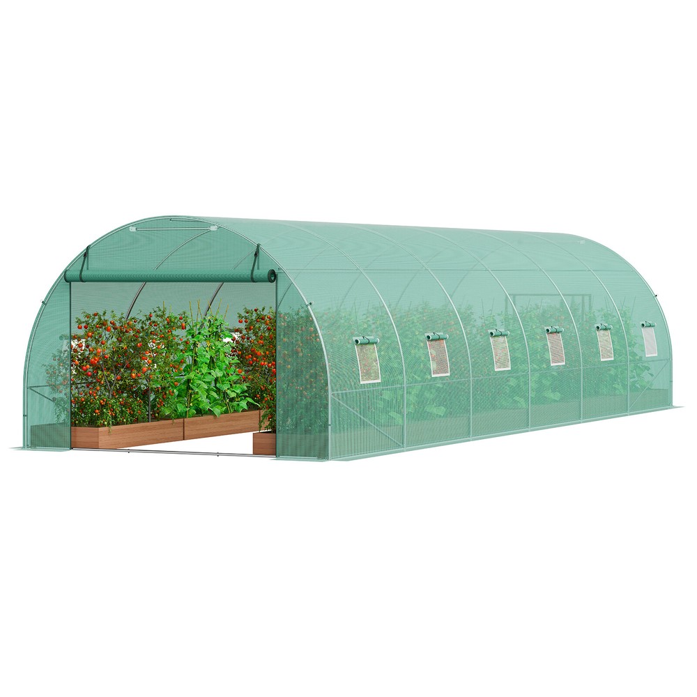VEVOR Walk-in Tunnel Greenhouse 29.2×9.7×6.5ft Galvanized Frame PE Cover Green