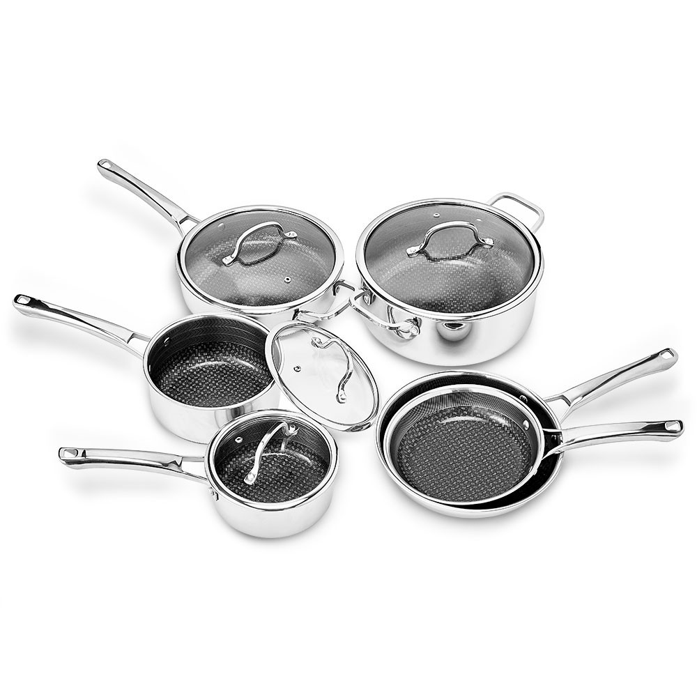 10 Piece Non Stick Pot and Pan Set with Oven Safe Design for Induction Gas