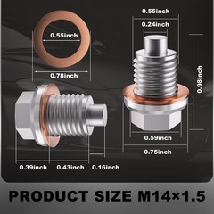 M14x1.5 Magnetic Oil Drain Plug, Stainless Steel Oil Pan Drain Nut Bolt with …