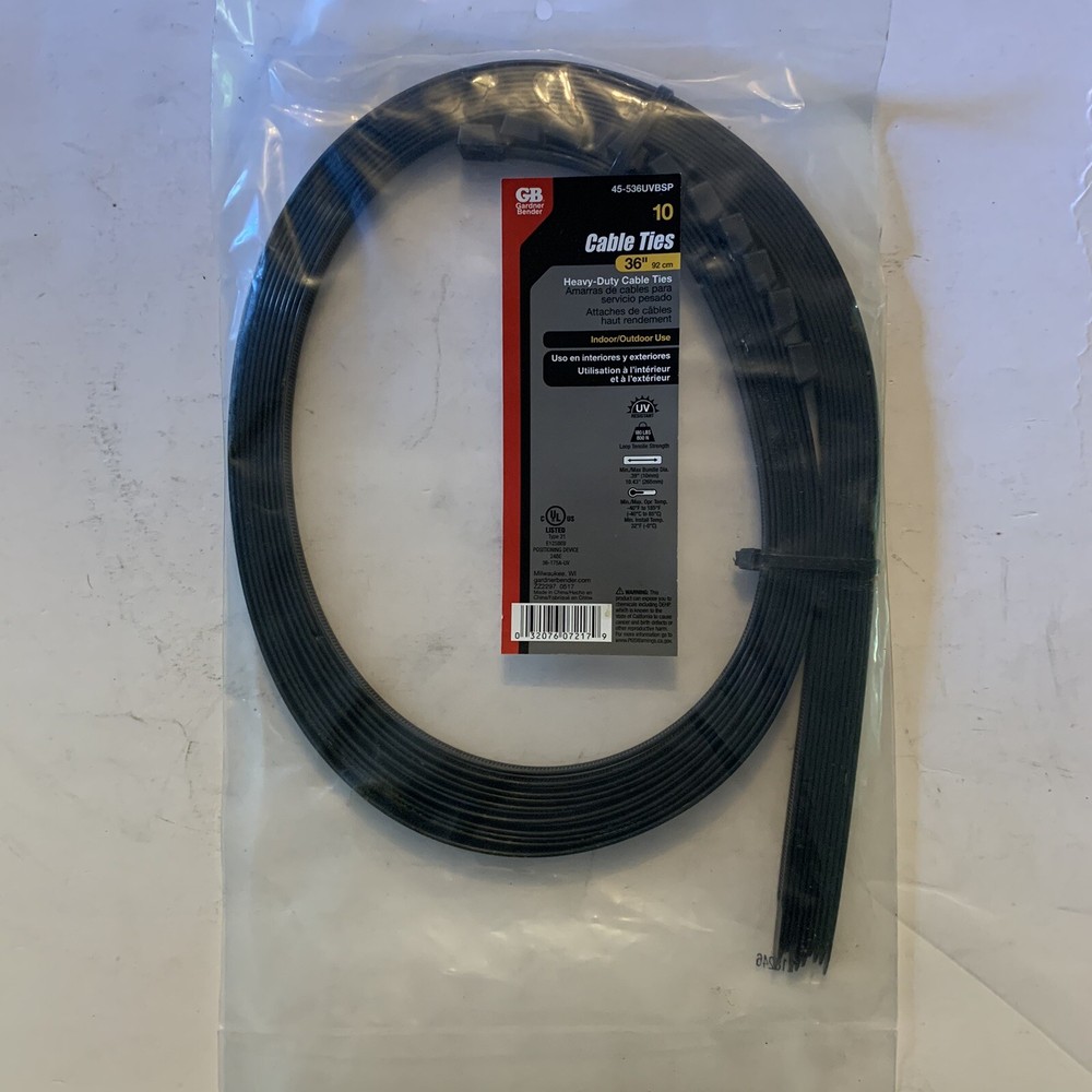 GB 45-536UVBSP Heavy Duty Cable Tie, 10.3 in, 6/6 Nylon, Black, 36 in L