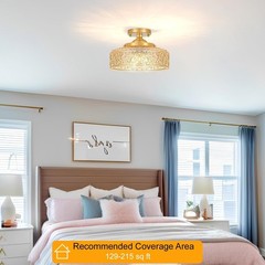 Vintage Gold Semi Flush Mount Ceiling Light with Amber Glass, 3-Light E12