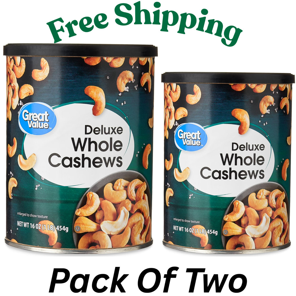 ( 2 PACK ) Great Value Deluxe Whole Cashews, Salted, 16 oz NEW