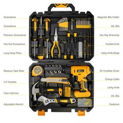 154pcs Tool Kit Household Hand Tool Set with 8V Cordless Drill Portable Toolbox