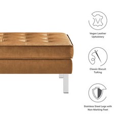 Modway Loft Tufted Button Vegan Leather Upholstered Square Ottoman in Silver Tan
