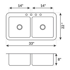 Top Mount Stainless Steel Double Basin Kitchen Sink 33″ x 22″ x 8″ Deep