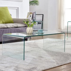 Modern Rectangular Waterfall Design Tempered Glass Coffee Table