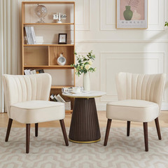 Mid-Century Modern Velvet Accent Chairs Set of 2 – Beige Wingback Design