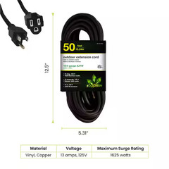 50 Ft. 16/3 SJTW Outdoor Extension Cord – Black