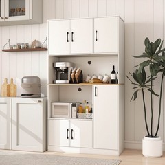 71” Tall Kitchen Pantry Cabinet with Charging Station, Microwave Stand & Doors