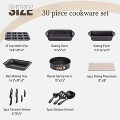 30 Piece Cookware Set Pots and Pans Set Kitchen Granite Non Stick Bakeware Set