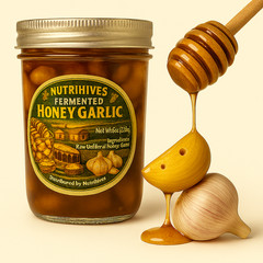Fermented Honey Garlic 8 oz jar, Made in USA, Raw Unfiltered Honey, Garlic