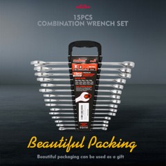 15PC Combination Spanner Wrench Ring Open Ended 8-22mm Metric 12 Point “V” Notch