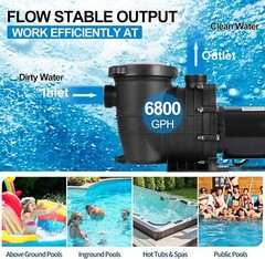 2HP Self-priming Swimming Pool Pump In/Above Ground Motor Strainer Filter Basket