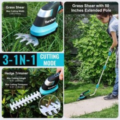 DURATECH 3-in-1 7.2V Cordless Hedge Trimmer 50″ Extension Pole Battery USB-C USA