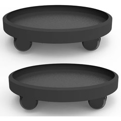 11.02 In. Black Plastic round Indoor/Outdoor Plant Caddy with Wheels Heavy-Duty