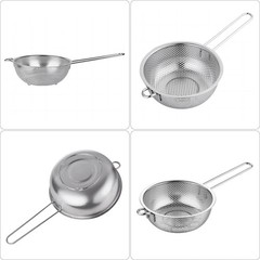 Stainless Steel Basin Colander Handle Strainer Resting Feet 7.68 In PC