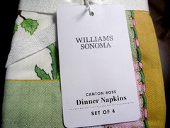 WILLIAMS SONOMA CANTON ROSE NAPKINS SET OF FOUR COTTON TWILL 20″ SQ NEW WITH TAG