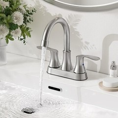 Brushed Nickel Bathroom Sink Faucet 3Hole 4in Centerset Vanity Mixer with Drain