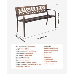 Outdoor Bench, 50 inch, Carbon Steel Metal Frame with PVC Floral Pattern Backre