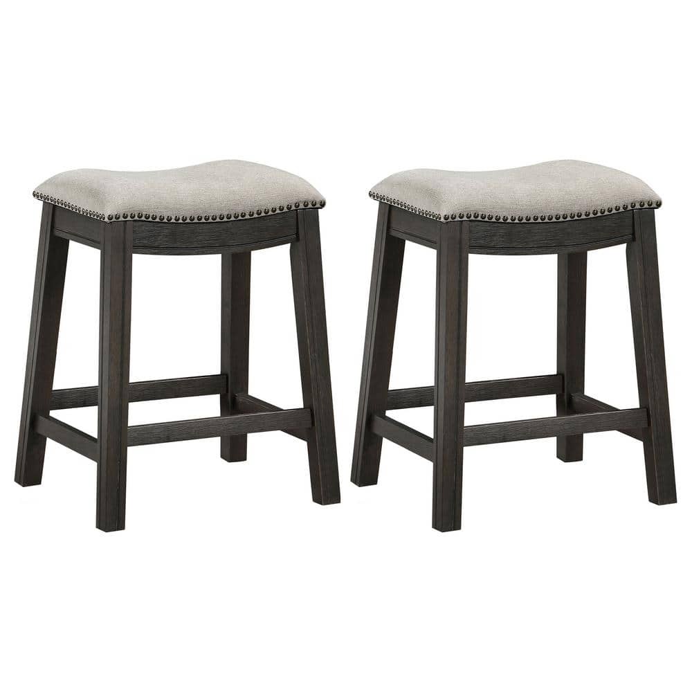 Coaster Elliston 24.25 in Dark Grey Beige Counter Height Saddle Bar Stools 2pc