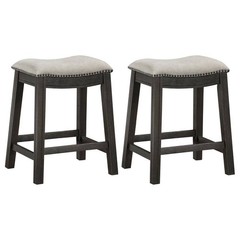 Coaster Elliston 24.25 in Dark Grey Beige Counter Height Saddle Bar Stools 2pc