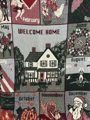 VTG 90s Tapestry Throw Blanket Welcome Home Calendar Holidays 12 Months EUC