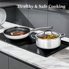 10 Piece Non Stick Pot and Pan Set with Oven Safe Design for Induction Gas