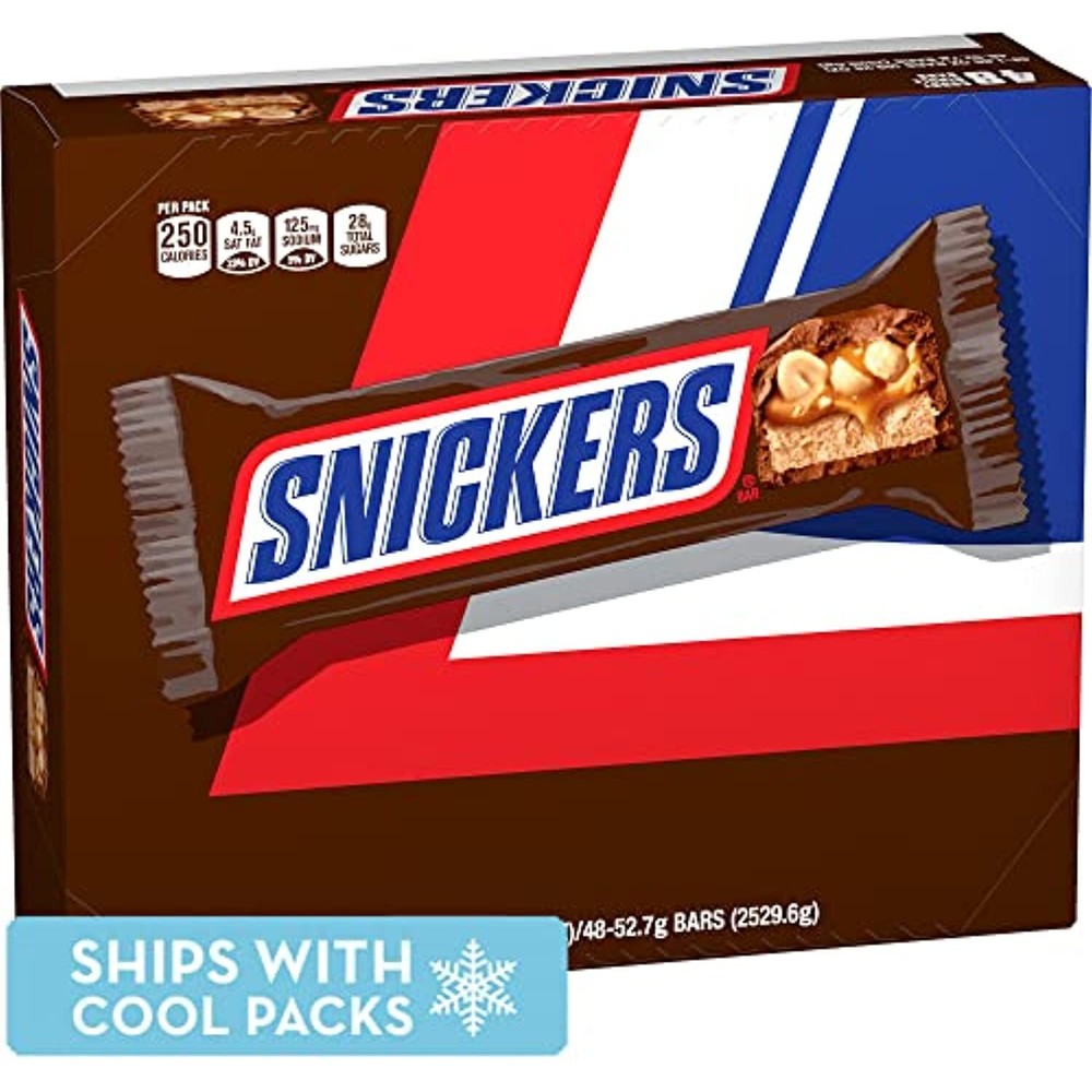 SNICKERS Full Size Bulk Milk Chocolate Candy Bars, 1.86 oz Bar, 48 ct Box