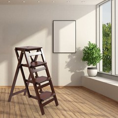 Wood Folding 4 Step Stool Ladder Adults Wood grain color Step Ladder 220lbs Load