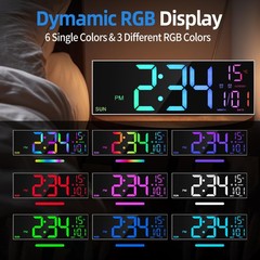 16.2” Large Digital Wall Clock with Remote Control, Big LED/Dual Alarm/8 RGB…