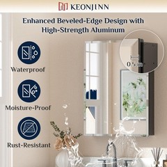KeonJinn 36″ W x 32″ H Rectangular Beveled Metal Black Medicine Cabinet
