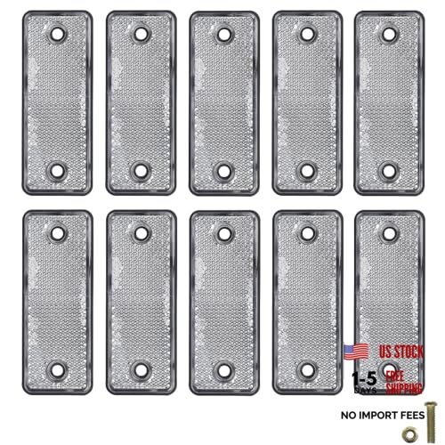 White Screw-On Rectangular Reflectors for Mailbox – 10 Pack