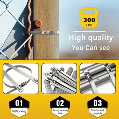 100PCS 304 Metal Zip Ties Stainless Steel Heavy Duty Self-Locking Cable Ties New