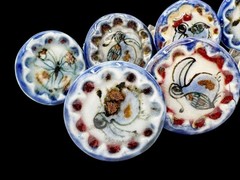 Ken Edwards Tonala Pottery Drawer Pulls Set 10 Knobs Birds & Butterfly Mexico