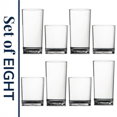 Classic Clear Plastic Reusable Drinking Glasses (Set of 8) 12Oz Rocks & 16Oz Wat