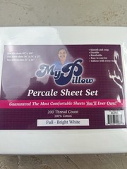 MyPillow Percale Sheet Set Full Bright White 100% Cotton 200 TC NEW