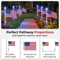 8 Pack Solar American Flag Pathway Lights 4th of July Outdoor Garden Decoration