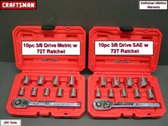CRAFTSMAN TOOLS 1/4″ or 3/8″ SOCKET RATCHET SET – SAE OR METRIC – YOUR CHOICE