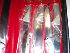 Vintage NOS Japan High Carbon Surgical Steel Carving Set & 6 Steak Knives